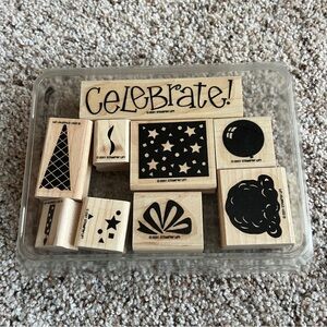 Stampin Up Celebrate Wooden Rubber Stamp Set
